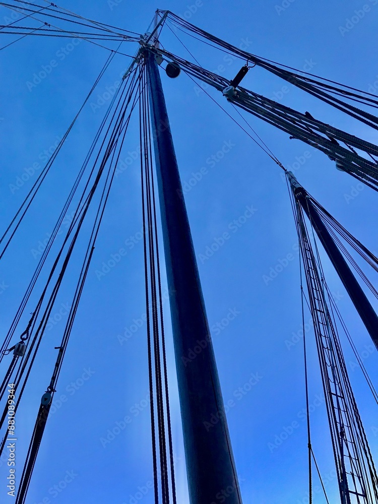 boat rigging mast in blue sky boat rigging mast in blue sky