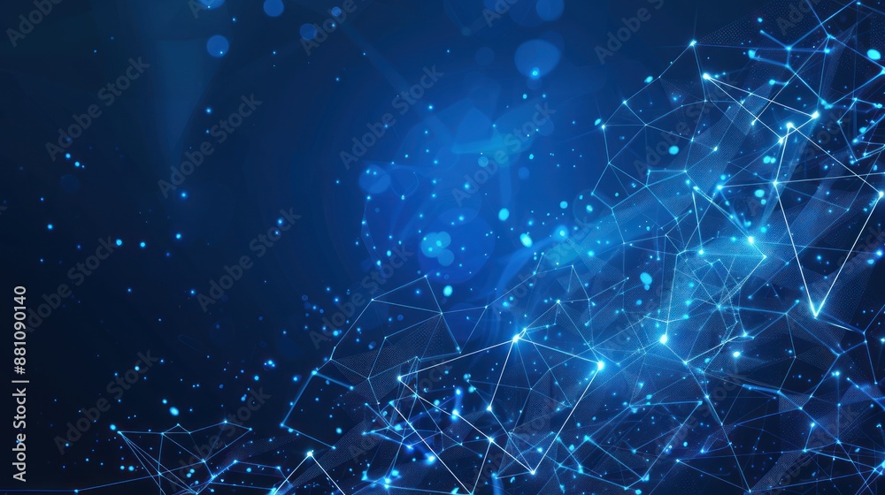 Abstract Blue Network Background with Glowing Lights