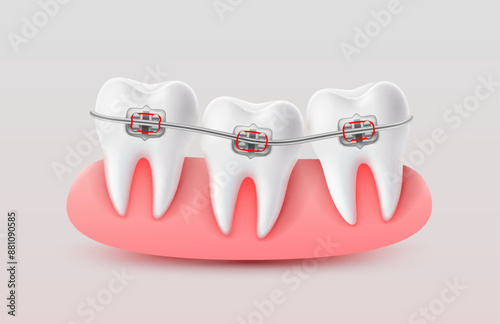 Installing braces on teeth, straightening crooked bites. Vector illustration