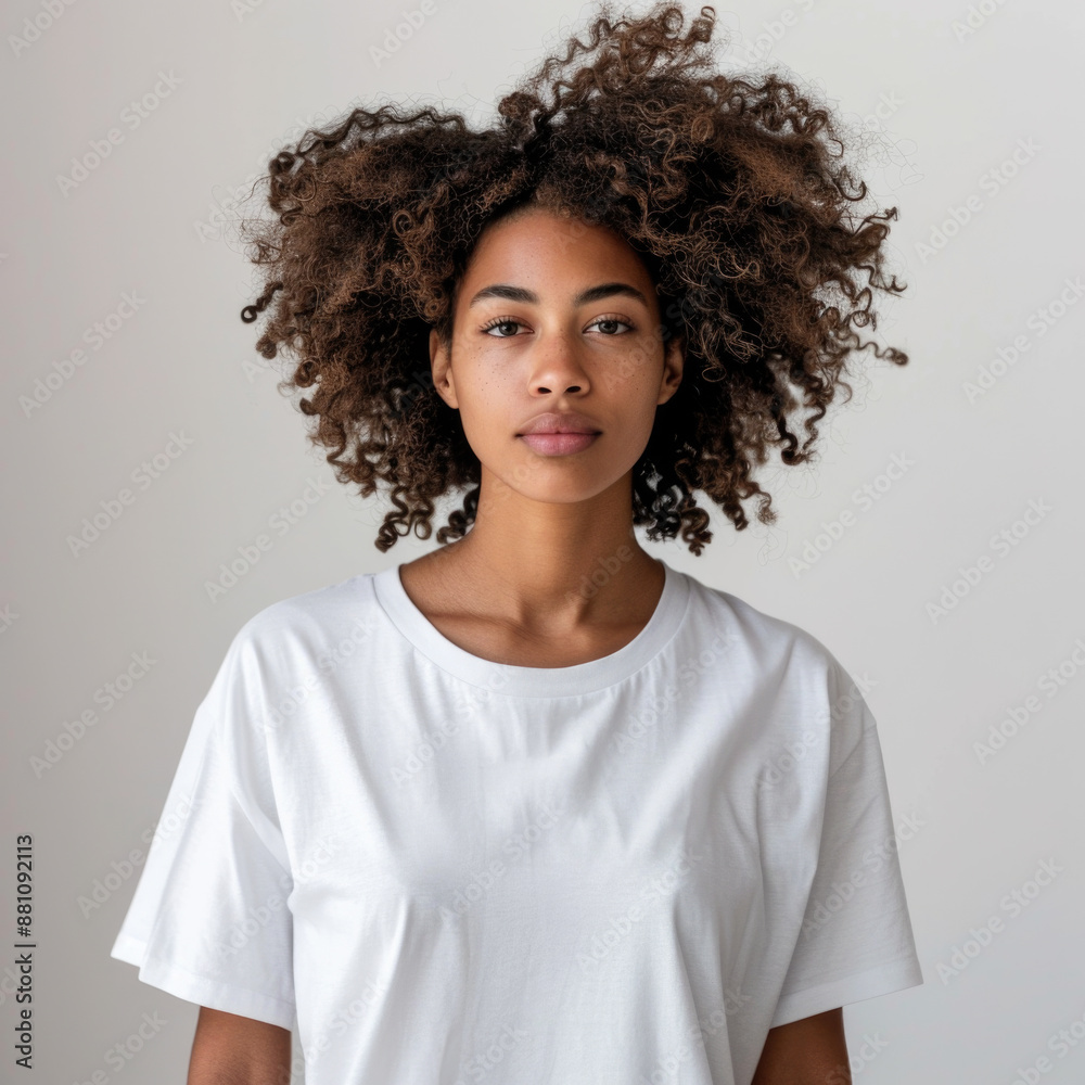 Beautiful black woman wearing bella canvas white t shirt and jeans, studio shot. Design t shirt template, print presentation mockup Beautiful black woman wearing bella canvas white t shirt and jeans, studio shot. Design t shirt template, print presentation mockup