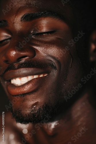 A close-up view of a person with their eyes shut, great for use in situations where facial expressions are not important