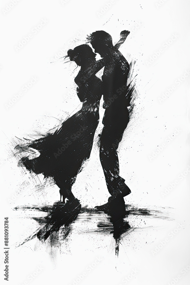 Fototapeta premium A black and white sketch of a couple dancing