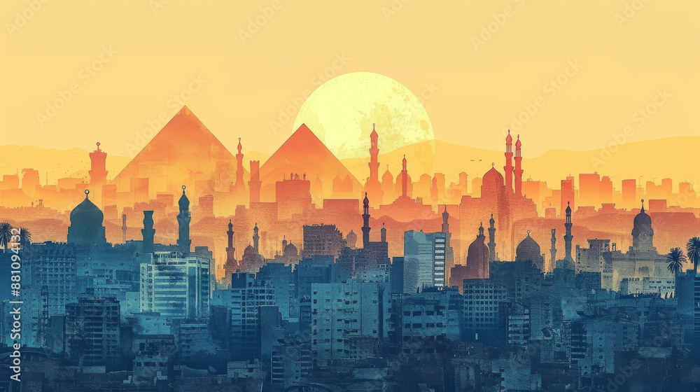 A city skyline with the sun setting in the background A city skyline with the sun setting in the background