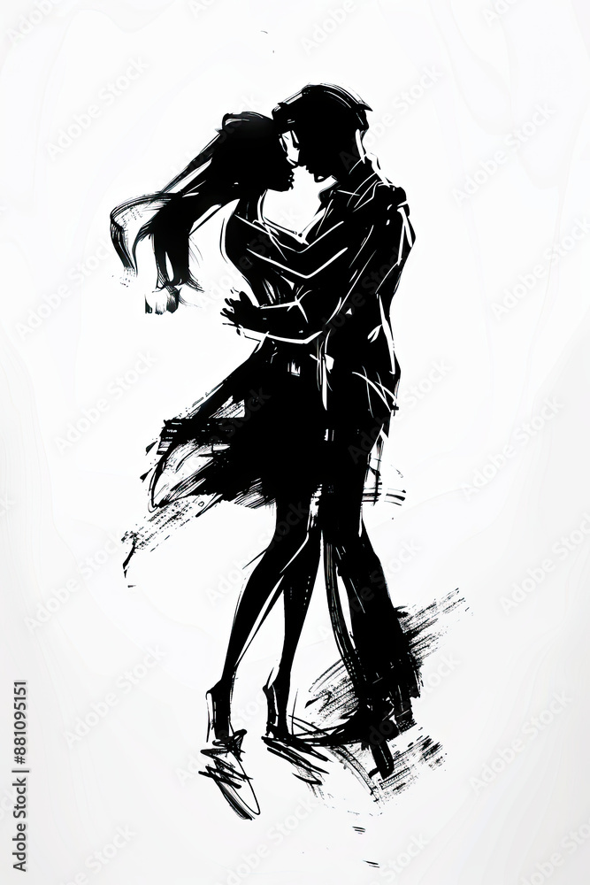 Fototapeta premium A black and white sketch of a couple embracing