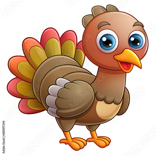 Cute Cartoon  turkey bird  on white background photo