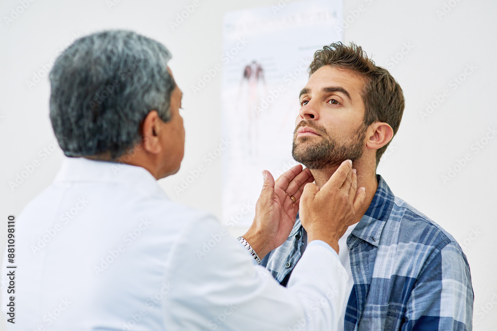 Φωτογραφία Doctor, hands and man with patient for assessment, healthcare or diagnosis in clinic