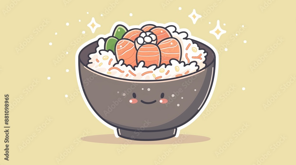 kawaii illustration of a bowl of ochazuke with salmon. Anime food, anime background kawaii illustration of a bowl of ochazuke with salmon. Anime food, anime background