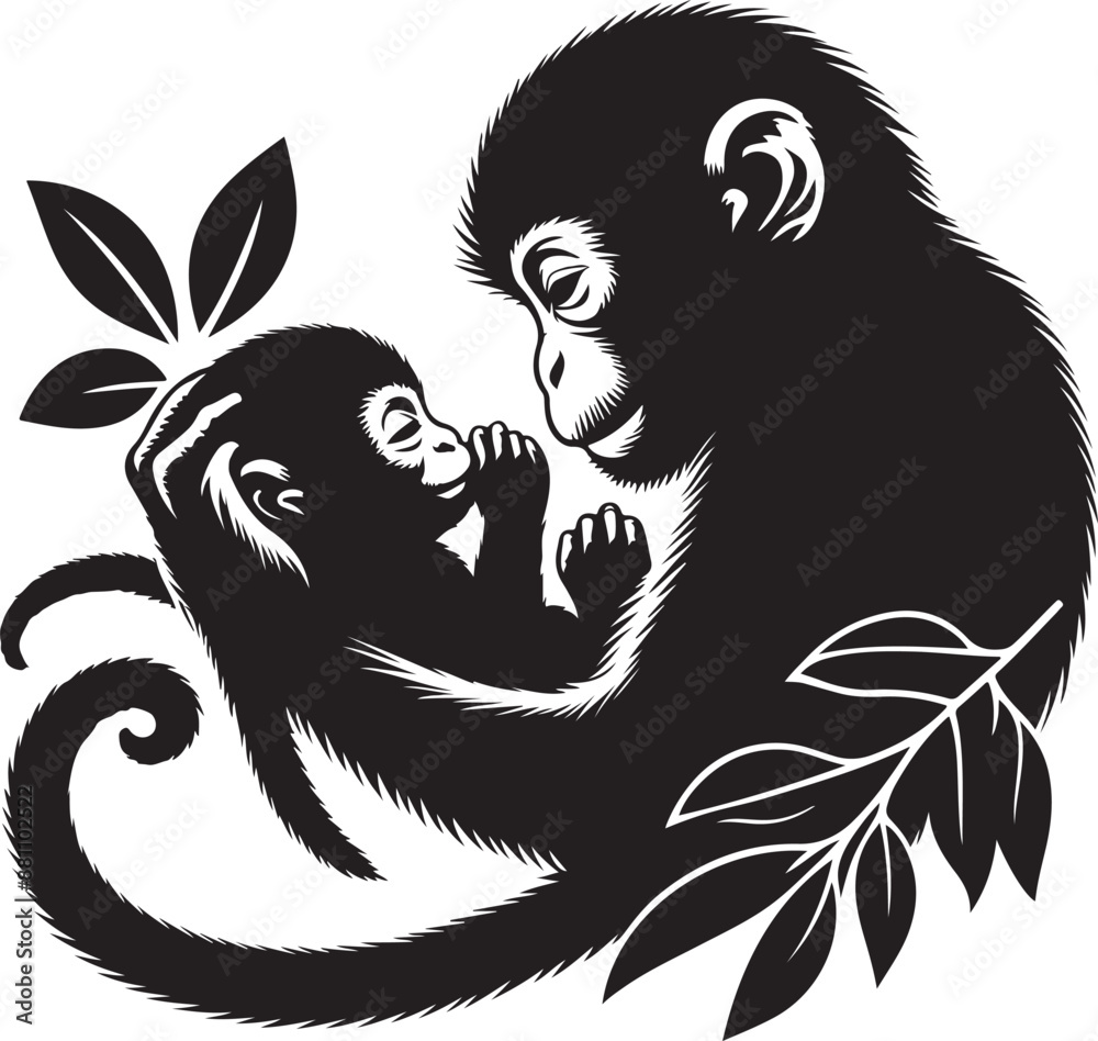 black and cartoon illustration of a monkey