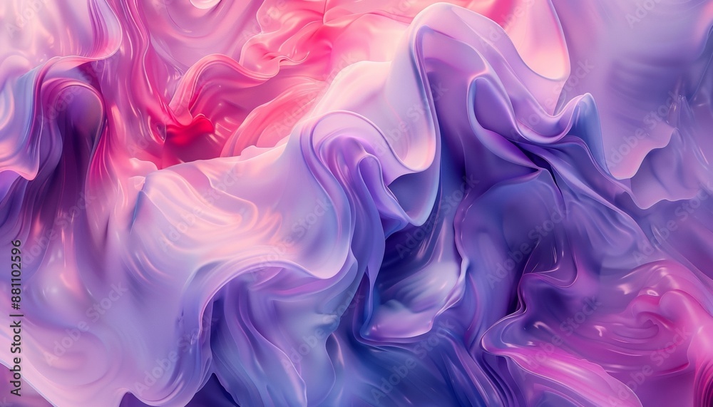 Fototapeta premium Surreal Digital Artwork with Fluid Shapes in Pastel Purples and Pinks, Shiny Gradients, Background