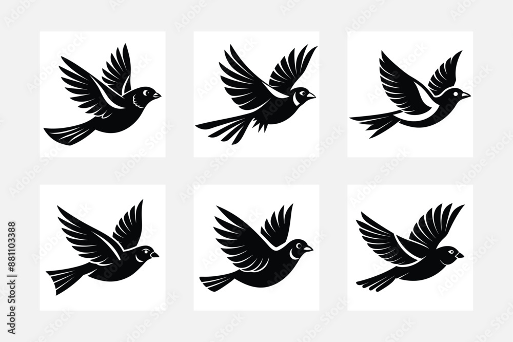 set of silhouettes of birds set of silhouettes of birds