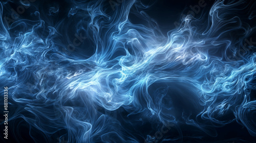 A blue and white swirl of smoke with a blue and white flame. Abstract background