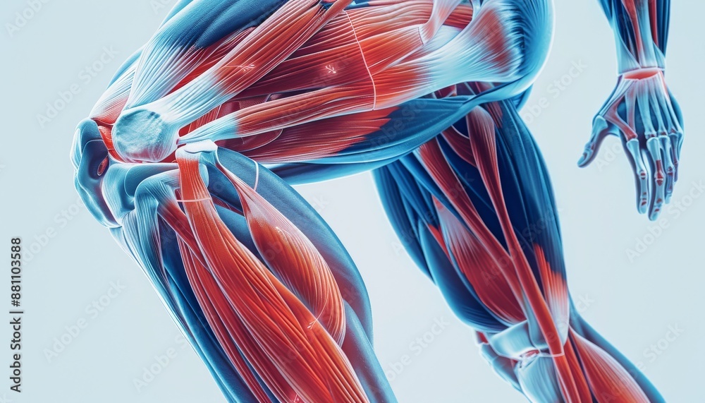 Detailed anatomy illustration of human muscles and joints in a ...