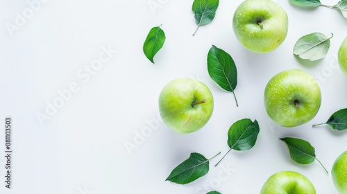 Wallpaper Mural Apples with green color on white backdrop room for text Torontodigital.ca