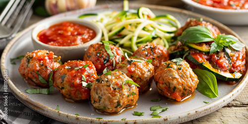 Turkey meatballs with zoodles (zucchini noodles) and marinara sauce