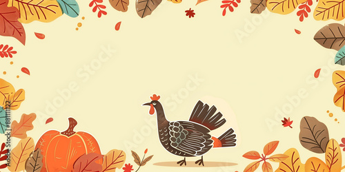 Thanksgiving turkey and pumpkin with autumn leaves photo