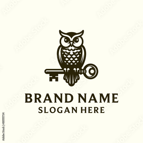 Owl and Key Logo Design Inspiration. Wisdom Concept Symbol. Knowledge. Vector Illustration.