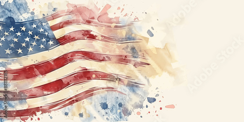 American flag in watercolor style with copy space on the left