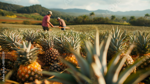 Wallpaper Mural Workers harvesting pineapples in a field, highly professional photo picture capturing dynamic movement and clear focus, harvesting, with copy space Torontodigital.ca
