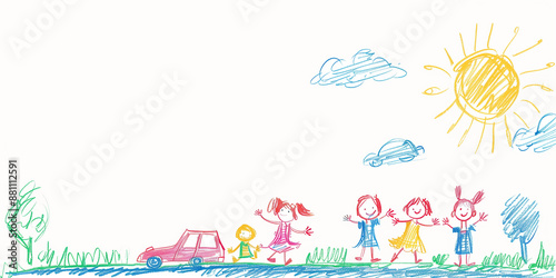 A child's drawing of children playing on a car-free day