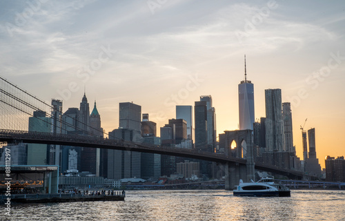 New York city Manhattan skyline at sunset time