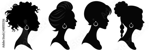 Silhouette profile of a woman. Universal sign on isolated background.