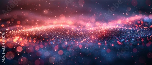 Dark abstract neon background, bokeh, sparkles, and confetti explosions. © DZMITRY