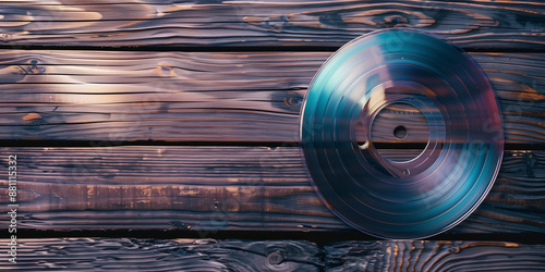 A single compact disc lies on a wooden surface
