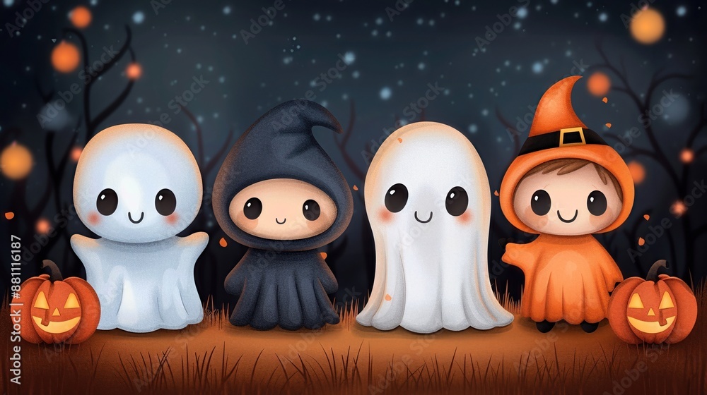 Obraz premium Adorable Kids in Halloween Costumes