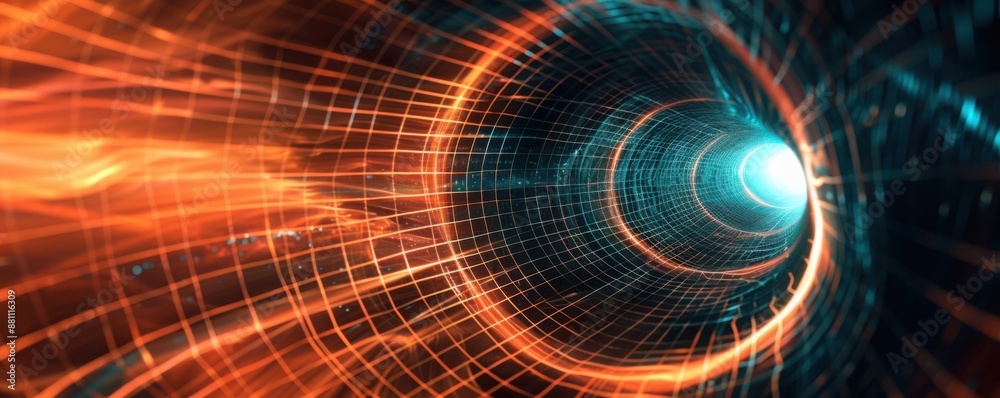 Fototapeta premium Illuminated Wormhole in Sci-Fi Universe on Dark Background