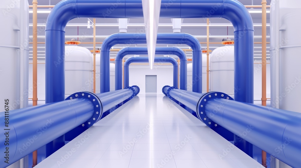 Naklejka premium Cutting-edge industrial systems, automated machinery, flat design illustration, realistic, cinematic, 8k, very detailed