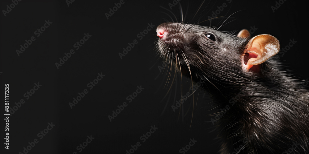 Black rat with whiskers facing up Black rat with whiskers facing up