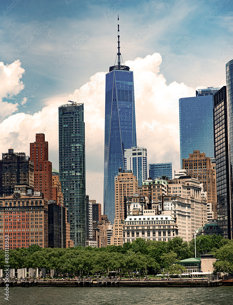 Fototapeta premium Capitol, NYC, skyline, bridge, boat