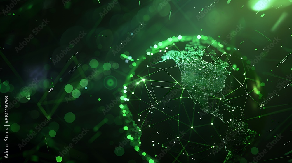 Glowing green digital globe with network connections Glowing green digital globe with network connections