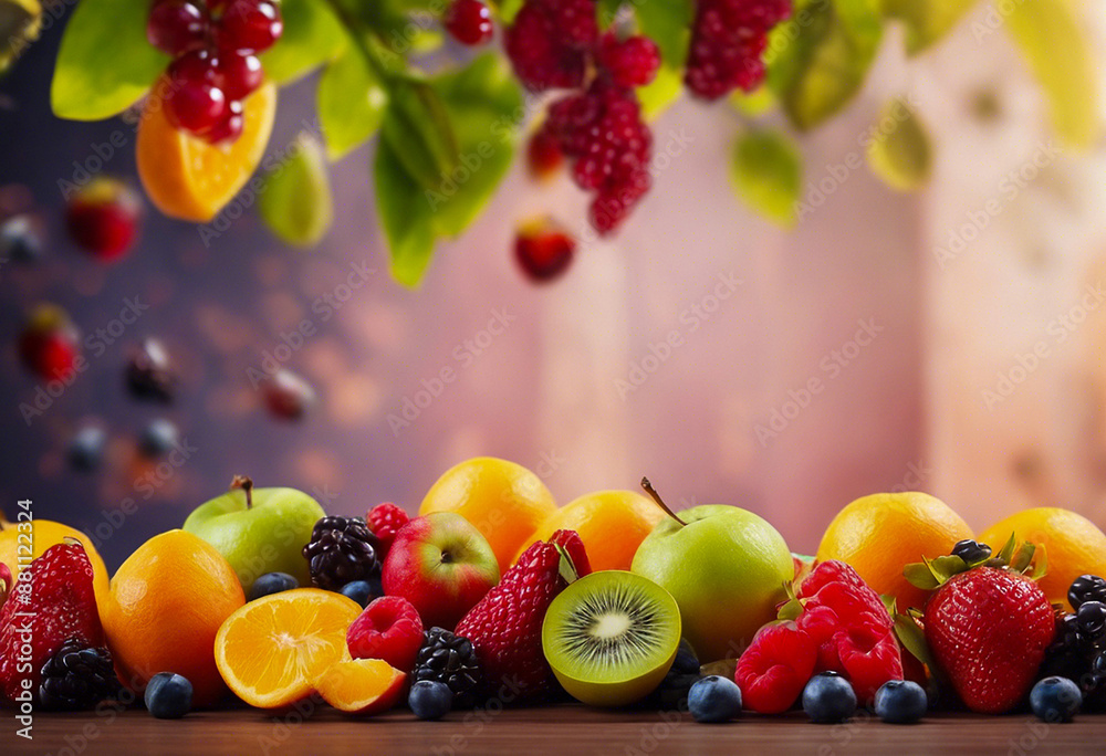 Close-up with a bunch of various fruits, perfect as a decorative or ornamental image Close-up with a bunch of various fruits, perfect as a decorative or ornamental image