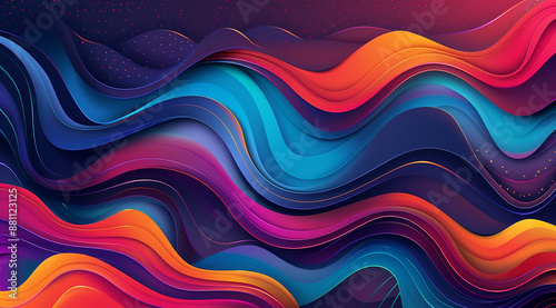 Colorful waves of light and rainbow colors against a sky dark background in the vector art style, beautiful and colorful isometric view