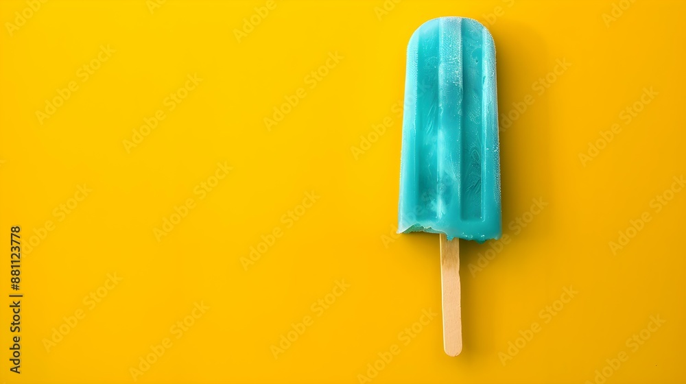 Cyan Popsicle on a summery yellow Background with Copy Space Cyan Popsicle on a summery yellow Background with Copy Space