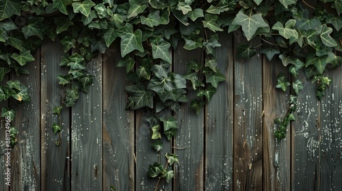 Ivy draped over aged fence with space for text © AkuAku