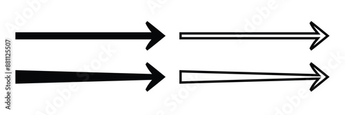 Set of Black long straight arrow icon collection. Horizontal thin right basic pointer arrow symbol. Vector Illustration.