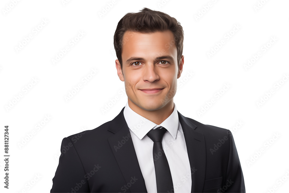 European businessman smiling on transparent background. World of work. American country. American men. Recruitment. Job offer. Image for graphic designer. America. European. French. 