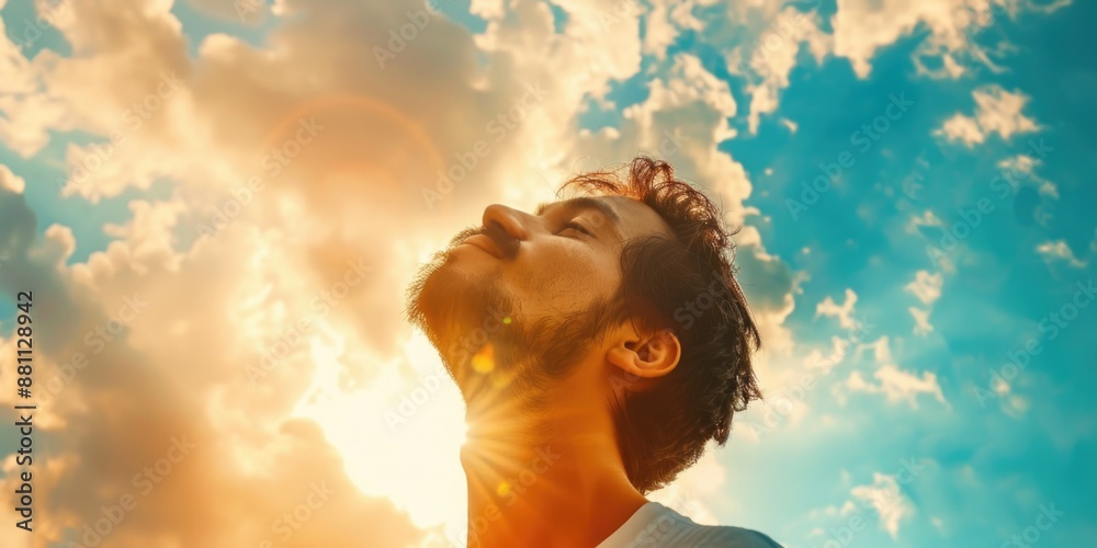 Man gazes up at the sky Man gazes up at the sky