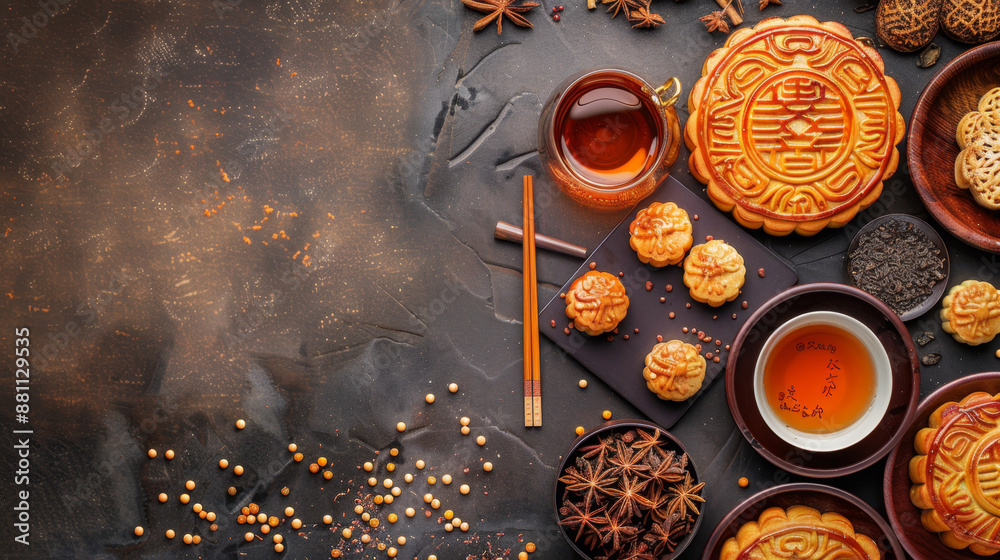 Traditional Chinese Mooncakes and Tea Setup for Mid-Autumn Festival Gathering Traditional Chinese Mooncakes and Tea Setup for Mid-Autumn Festival Gathering