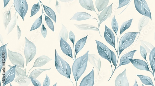 Serene Blue Leaves Pattern Wallpaper Design © Julia Jones