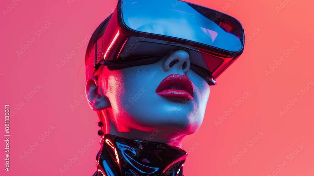 Futuristic Virtual Reality Experience with Fashionable Woman
