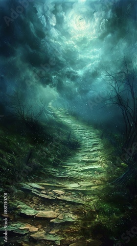 Mystical Path Through Stormy Woods