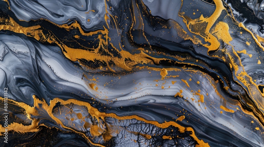 Abstract Fluid Art with Black, White and Gold Abstract Fluid Art with Black, White and Gold