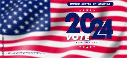 Vote 2024. Election 2024 USA. Political election campaign banner vector. Banner, card, and poster design with Vote Day US. Presidential election day in the United States background, post illustration