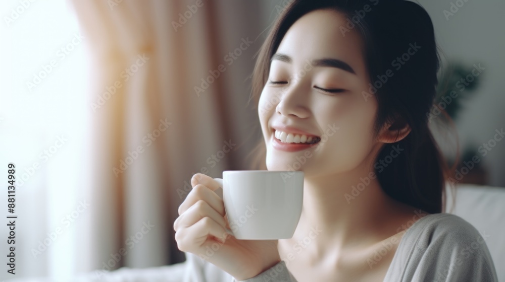 A person sipping coffee on a sofa A person sipping coffee on a sofa