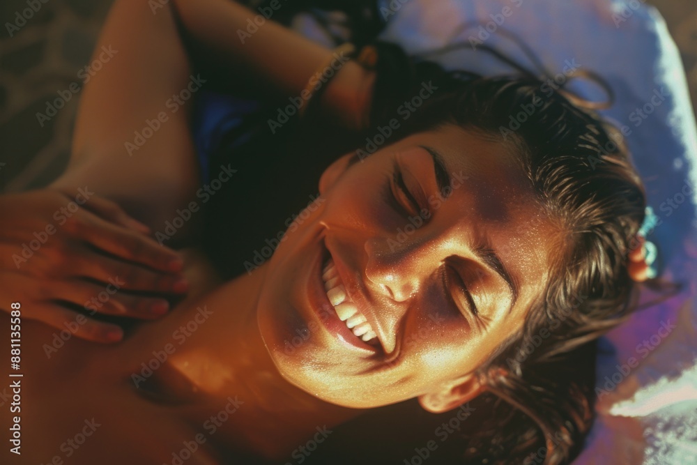 Fototapeta premium A person resting on a bed with their eyes closed, suitable for use in personal or medical contexts
