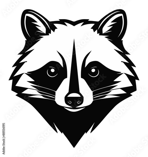 Raccoon black and white isolated logo or symbol. Can be used as emblem or mascot for sports or other products.