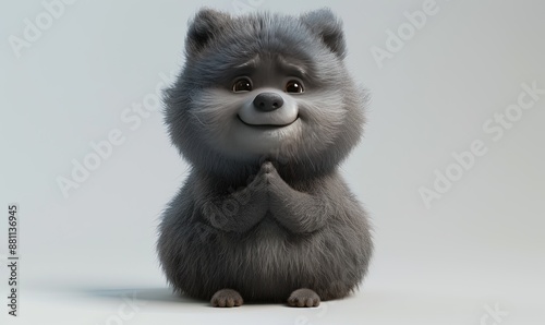 A gray, cute, fluffy, praying dog on a white background © Александр Михайлюк